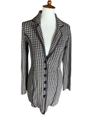 Michael Simon tan and brown houndstooth long cardigan sweater Size Small